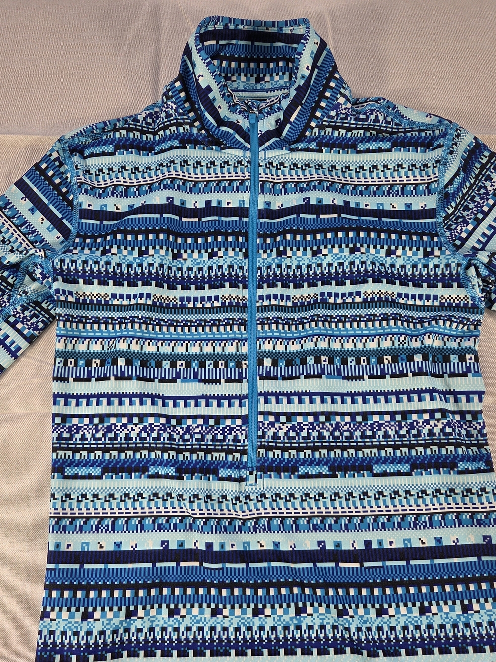 Nike Pro Dri-FIT Quarter Zip Blue Geometric Print Pullover Women’s M